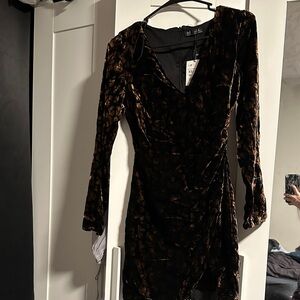 Zara Black and Brown Long Sleeve Dress